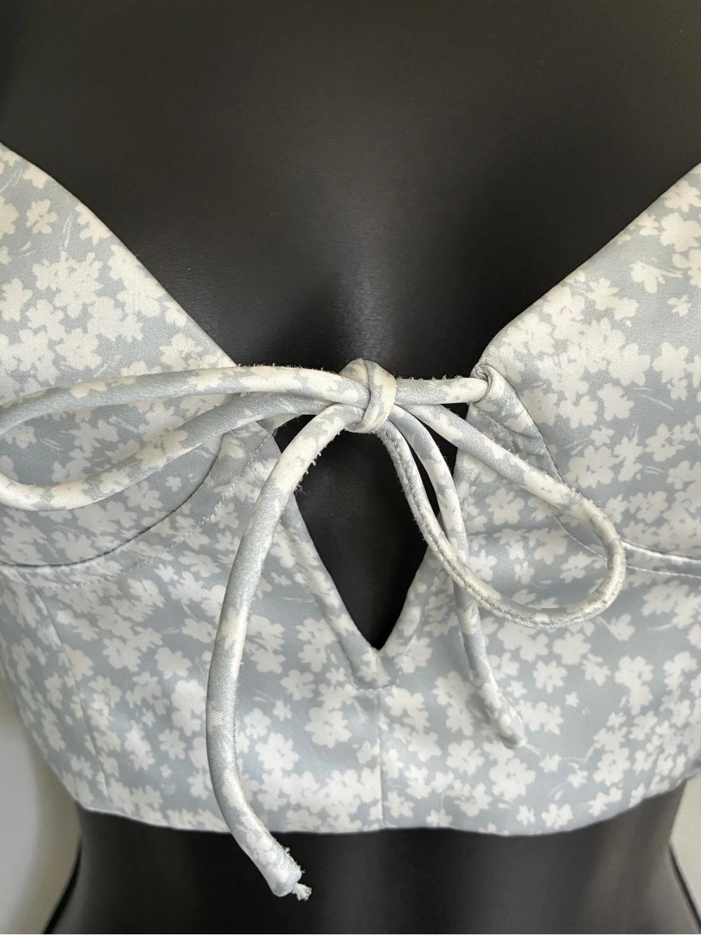 White Fox Ditsy Floral Tie-Front Light Blue Bralette - Size XS
